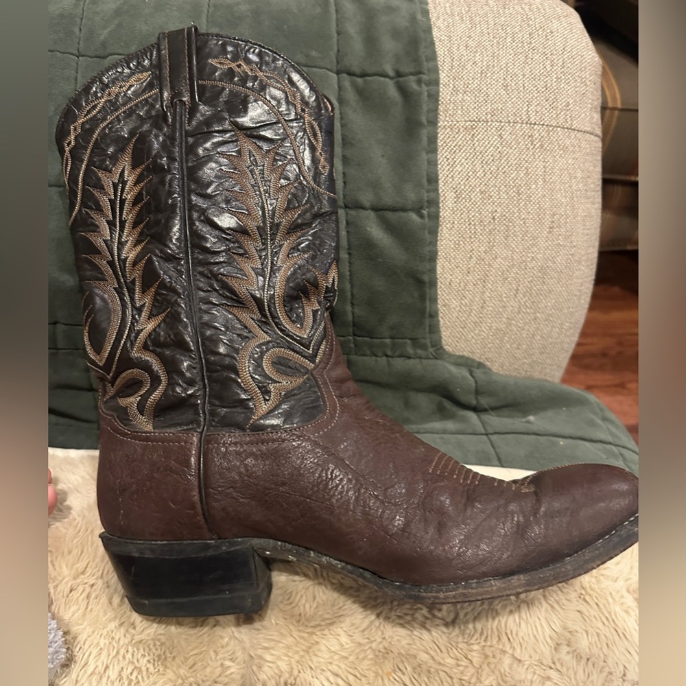 Vintage Tony Lama Black and Brown Leather Boots